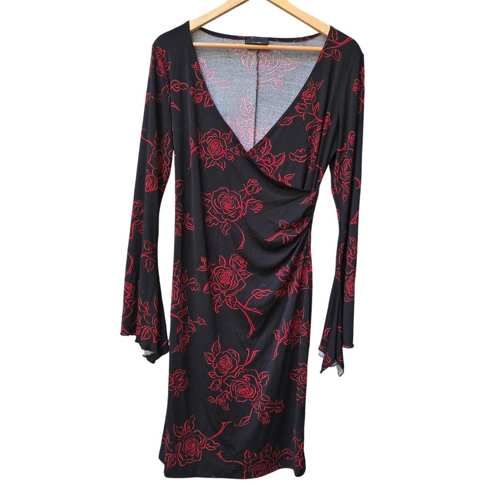 Rue21 Vtg 90s Y2K Whimsigoth Witchy Goth Baddie Bell Sleeve Rose Midi Dress S
